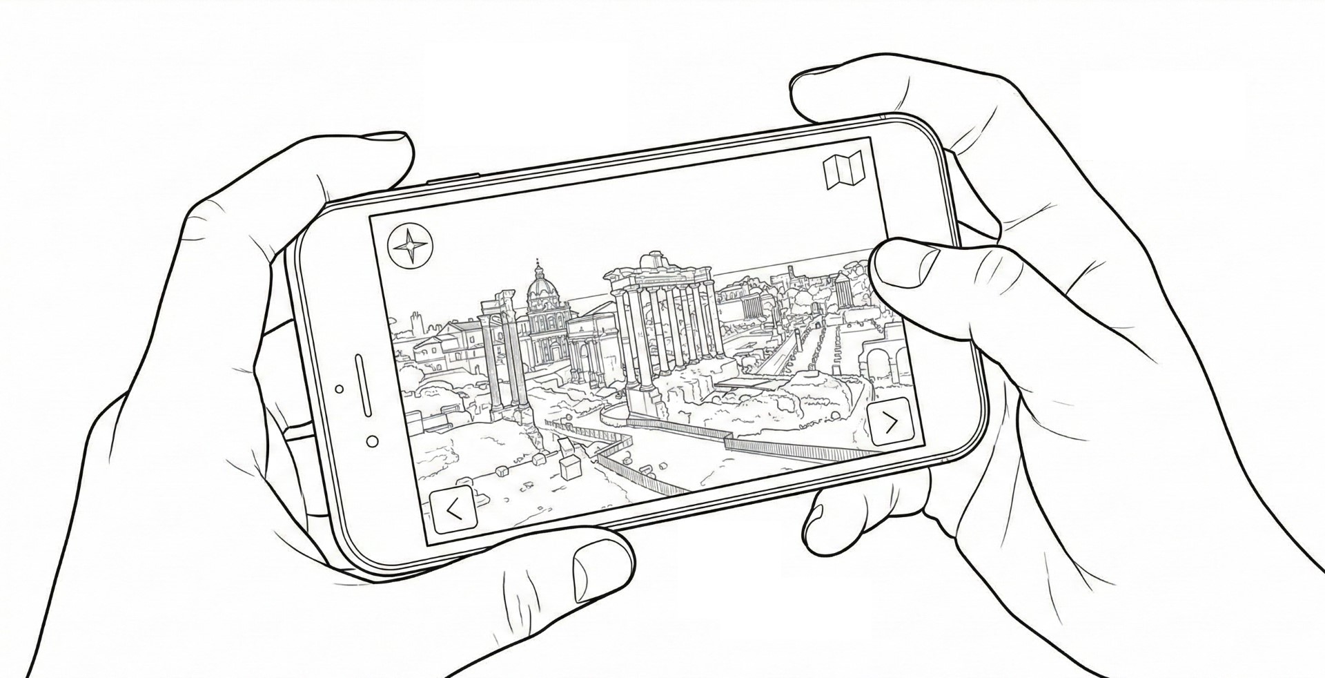 Mobile device showing panoramic view in landscape mode